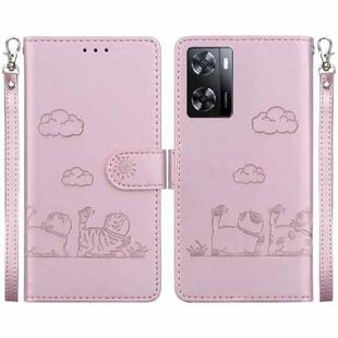 For OnePlus Nord N20 SE 4G Cute Cats RFID Leather Phone Case(Rose Gold)