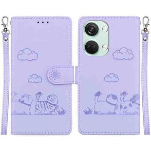 For OnePlus Nord 3 Cute Cats RFID Leather Phone Case(Purple)