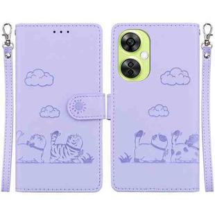 For OnePlus Nord CE 3 Lite Cute Cats RFID Leather Phone Case(Purple)