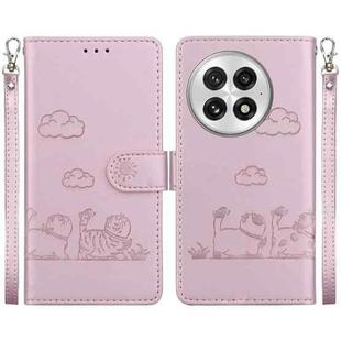 For OnePlus 13 Cute Cats RFID Leather Phone Case(Rose Gold)