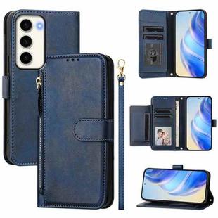 For Samsung Galaxy S23 5G Multi-Card Slots Zipper Wallet Leather Phone Case(Blue)