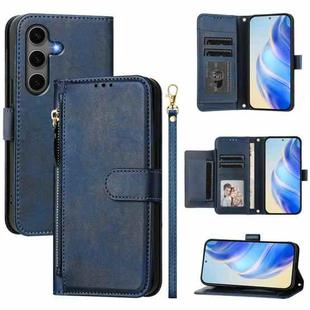 For Samsung Galaxy S25+ 5G Multi-Card Slots Zipper Wallet Leather Phone Case(Blue)