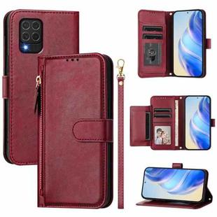 For Samsung Galaxy M62 / F62 4G Multi-Card Slots Zipper Wallet Leather Phone Case(Dark Red)