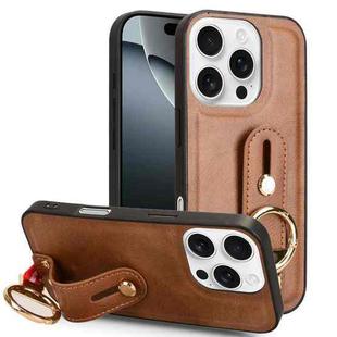 For iPhone 16 Pro Max Wristband Leather Back Phone Case(Brown)