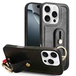 For iPhone 16 Pro Wristband Leather Back Phone Case(Black)