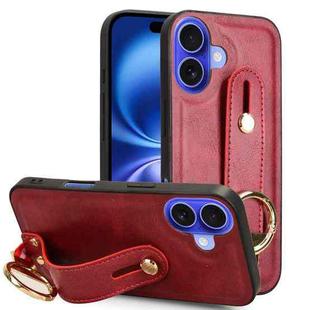 For iPhone 16 Plus Wristband Leather Back Phone Case(Red)