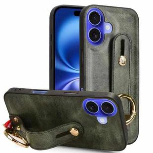 For iPhone 16 Wristband Leather Back Phone Case(Green)