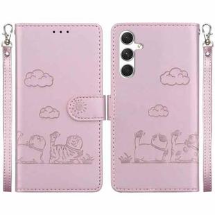 For Samsung Galaxy S24 5G Cute Cats RFID Leather Phone Case(Rose Gold)