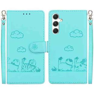 For Samsung Galaxy S24 5G Cute Cats RFID Leather Phone Case(Green)