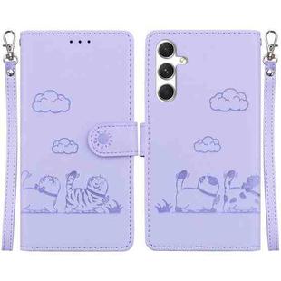 For Samsung Galaxy S24 5G Cute Cats RFID Leather Phone Case(Purple)