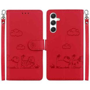 For Samsung Galaxy S24 5G Cute Cats RFID Leather Phone Case(Red)