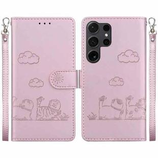 For Samsung Galaxy S24 Ultra 5G Cute Cats RFID Leather Phone Case(Rose Gold)