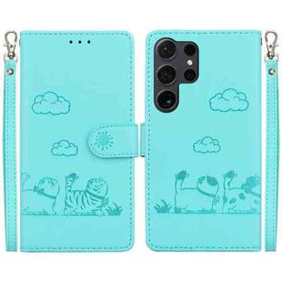 For Samsung Galaxy S24 Ultra 5G Cute Cats RFID Leather Phone Case(Green)