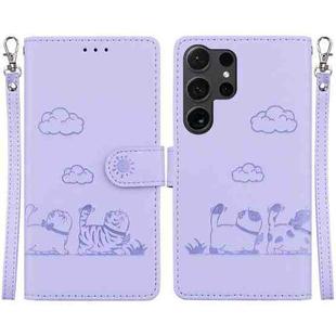 For Samsung Galaxy S24 Ultra 5G Cute Cats RFID Leather Phone Case(Purple)