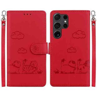 For Samsung Galaxy S24 Ultra 5G Cute Cats RFID Leather Phone Case(Red)