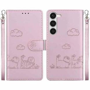 For Samsung Galaxy S23 5G Cute Cats RFID Leather Phone Case(Rose Gold)