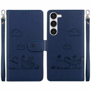 For Samsung Galaxy S23 5G Cute Cats RFID Leather Phone Case(Blue)