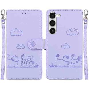 For Samsung Galaxy S23+ 5G Cute Cats RFID Leather Phone Case(Purple)