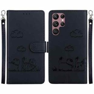 For Samsung Galaxy S22 Ultra 5G Cute Cats RFID Leather Phone Case(Black)