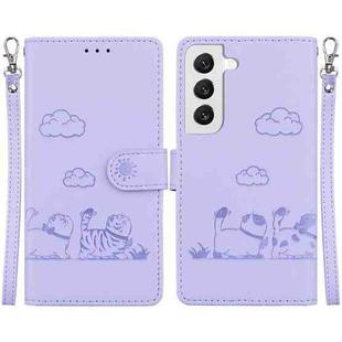 For Samsung Galaxy S22 5G Cute Cats RFID Leather Phone Case(Purple)