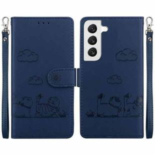 For Samsung Galaxy S22 5G Cute Cats RFID Leather Phone Case(Blue)