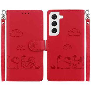 For Samsung Galaxy S22+ 5G Cute Cats RFID Leather Phone Case(Red)