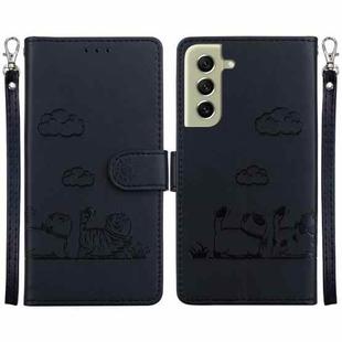 For Samsung Galaxy S21 5G Cute Cats RFID Leather Phone Case(Black)