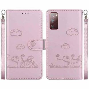 For Samsung Galaxy S20 FE Cute Cats RFID Leather Phone Case(Rose Gold)