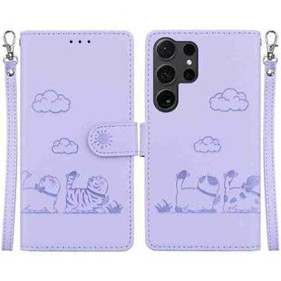 For Samsung Galaxy S25 Ultra 5G Cute Cats RFID Leather Phone Case(Purple)