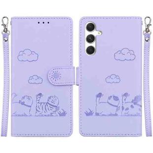 For Samsung Galaxy S25 5G Cute Cats RFID Leather Phone Case(Purple)