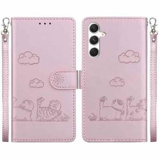 For Samsung Galaxy S25+ 5G Cute Cats RFID Leather Phone Case(Rose Gold)