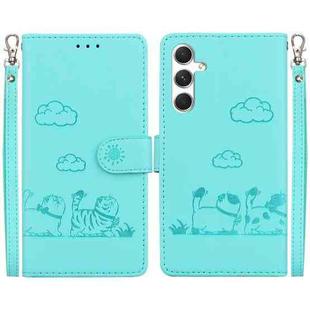For Samsung Galaxy S25+ 5G Cute Cats RFID Leather Phone Case(Green)