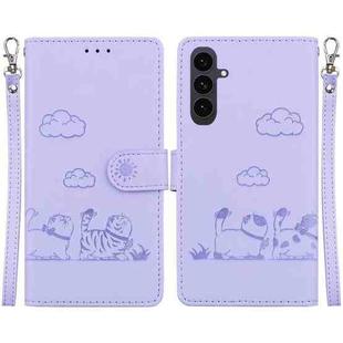 For Samsung Galaxy S25 FE 5G Cute Cats RFID Leather Phone Case(Purple)