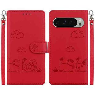 For Google Pixel 9 / 9 Pro Cute Cats RFID Leather Phone Case(Red)