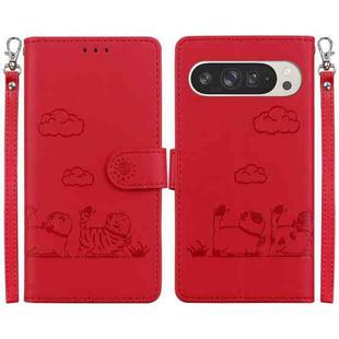 For Google Pixel 9 Pro XL Cute Cats RFID Leather Phone Case(Red)