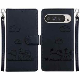 For Google Pixel 9 Pro XL Cute Cats RFID Leather Phone Case(Black)