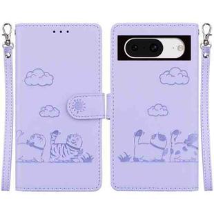 For Google Pixel 8 Cute Cats RFID Leather Phone Case(Purple)