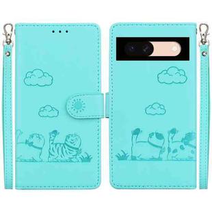 For Google Pixel 8a Cute Cats RFID Leather Phone Case(Green)