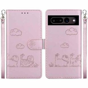 For Google Pixel 7 Cute Cats RFID Leather Phone Case(Rose Gold)