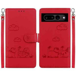 For Google Pixel 7 Cute Cats RFID Leather Phone Case(Red)