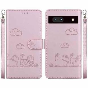 For Google Pixel 7a Cute Cats RFID Leather Phone Case(Rose Gold)