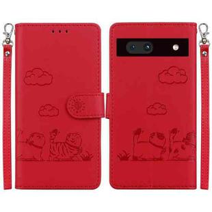 For Google Pixel 7a Cute Cats RFID Leather Phone Case(Red)