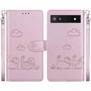 For Google Pixel 6a Cute Cats RFID Leather Phone Case(Rose Gold)