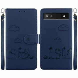 For Google Pixel 6a Cute Cats RFID Leather Phone Case(Blue)