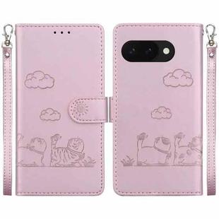 For Google Pixel 9a Cute Cats RFID Leather Phone Case(Rose Gold)