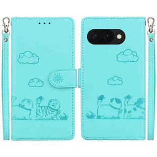 For Google Pixel 9a Cute Cats RFID Leather Phone Case(Green)