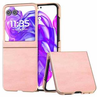 For Motorola Razr 50 Nano Electroplating Dual Color Cowhide Texture Protective Phone Case(Rose Gold)