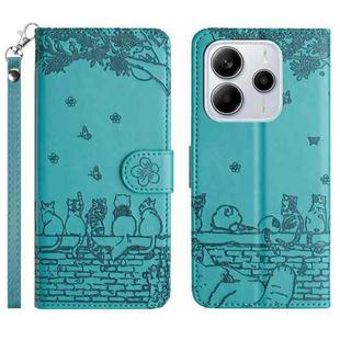 For Redmi Note 14 4G 163.25mm Cat Embossing Pattern Leather Phone Case with Lanyard(Blue)