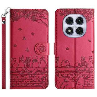 For Redmi Note 14 Pro 4G Cat Embossing Pattern Leather Phone Case with Lanyard(Red)