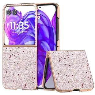 For Motorola Razr 50 Ultra Electroplating Frame Glitter Shockproof Phone Case(Gold Pink)